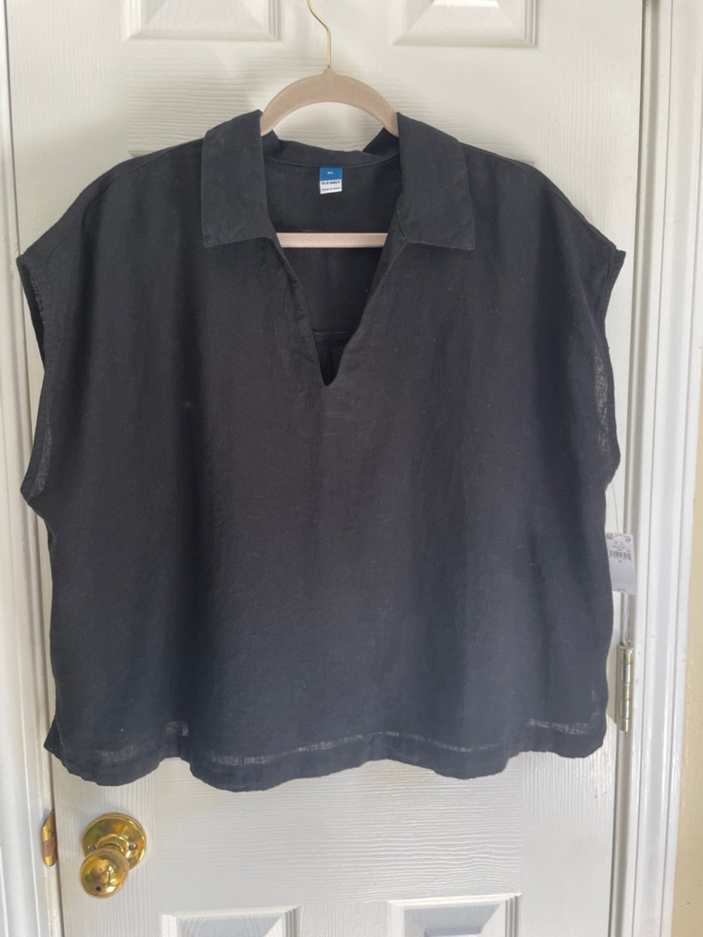 Old Navy Black Linen-Blend Pullover Boho Preppy Top